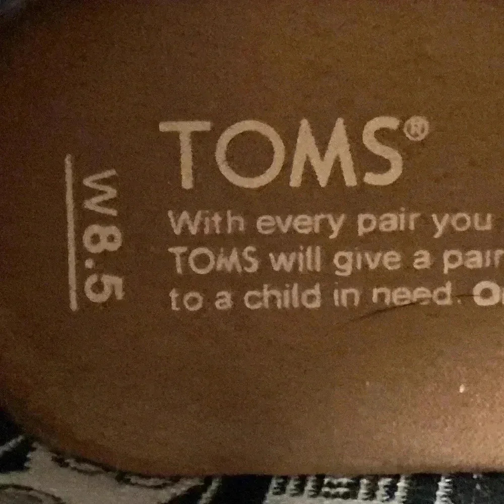TOMS WO SIZE 8.5 BLACK WEDGE SHOES LACE UP PRINTED PATTERN INSIDE CLEAN - Picture 9 of 12